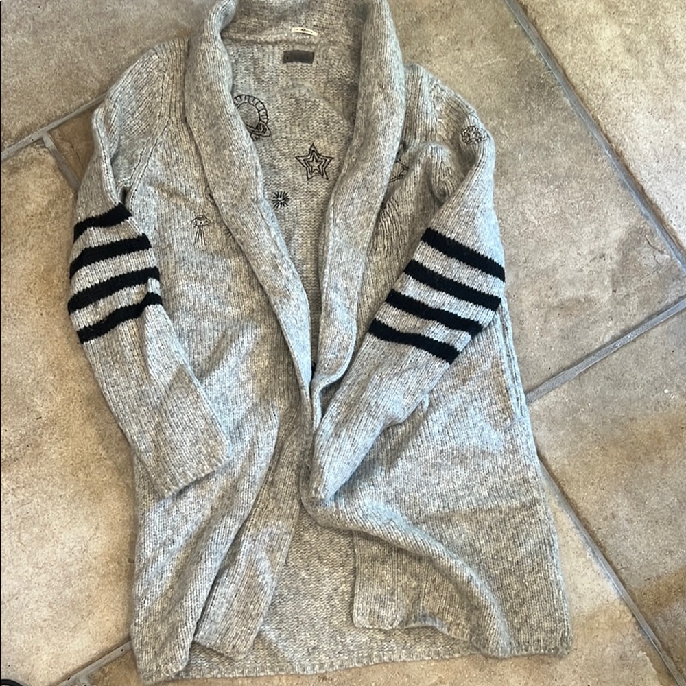Mother denim whats your sign Gray Cardigan with Black Stripes